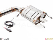 Premium exhaust system for Lexus IS-F V8 Sedan, featuring polished stainless steel construction and electronic valve control.