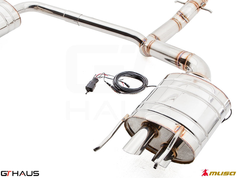 Premium performance exhaust system for Lexus IS-F V8 Sedan, featuring stainless steel construction and electronic valve control.