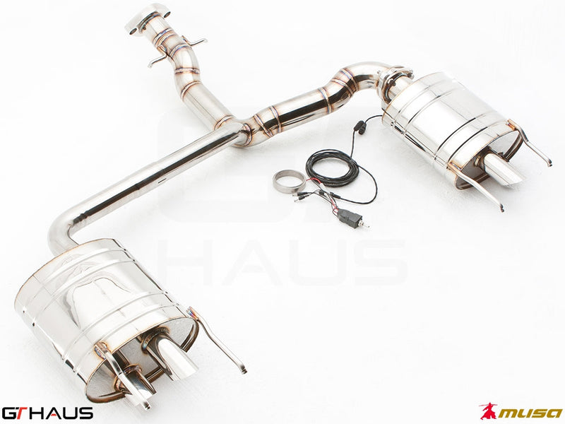 Premium performance exhaust system for Lexus IS-F V8 Sedan, featuring stainless steel construction and electronic valve control.
