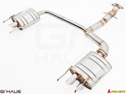 Premium performance exhaust system for Lexus IS-F V8 Sedan, featuring polished stainless steel construction and dual tips.