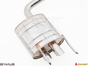 Premium exhaust system for Lexus IS-F V8 Sedan, showcasing polished stainless steel construction and dual tips.
