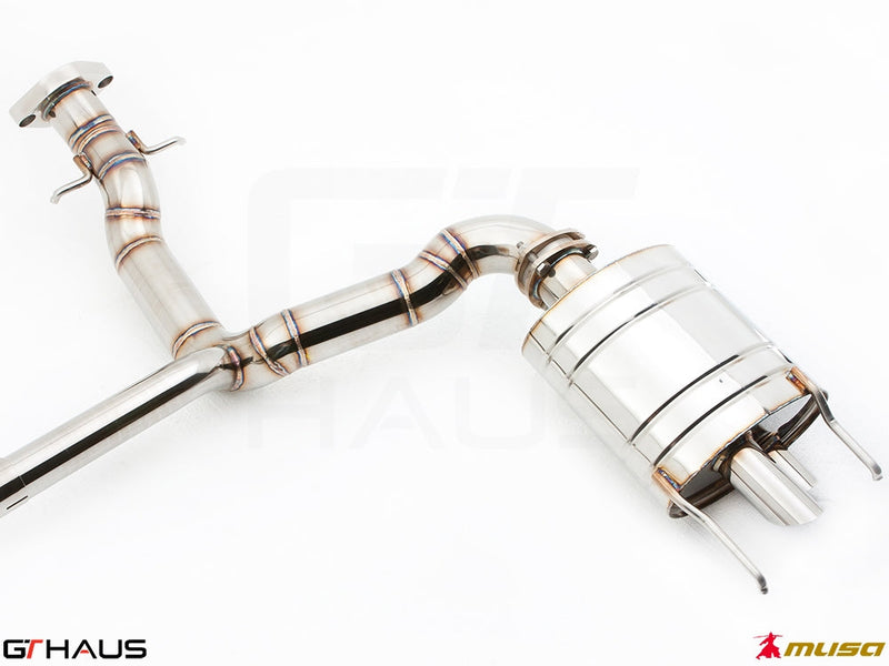 Premium stainless steel exhaust system for Lexus IS-F V8 Sedan, featuring sleek design and superior performance.