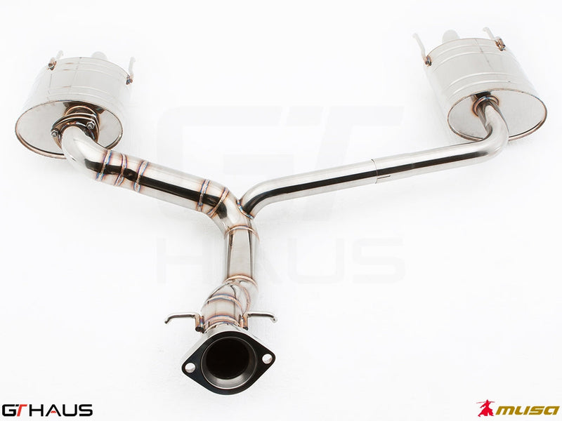 Premium performance exhaust system for Lexus IS-F V8 Sedan, featuring stainless steel construction and dual mufflers.