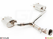 Premium performance exhaust system for Lexus IS-F V8 Sedan, featuring stainless steel construction and dual outlets.