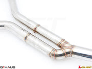Premium stainless steel exhaust system for Lexus IS-F V8 Sedan, featuring precision welds and durable construction.