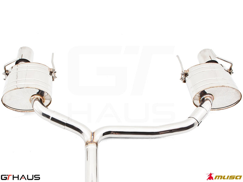 Premium exhaust system for Lexus IS 250/IS 350 V6 sedan, featuring polished stainless steel and dual tips for enhanced performance.