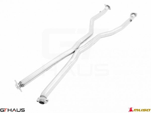 Cat-back LSR pipe for Lexus IS 250/350/350 F-Sport AWD 2014+, featuring front and mid sections for enhanced performance.