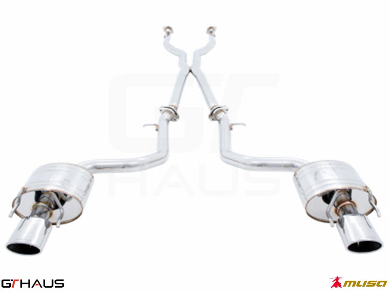 Premium exhaust system for Lexus IS 250/350/350F-sport (RWD) 2014+, featuring dual polished tips and stainless steel construction.