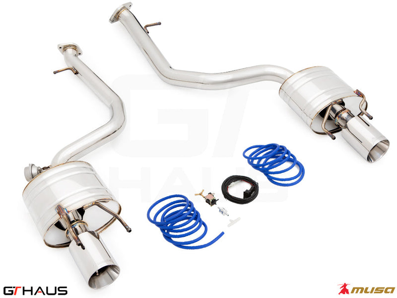 Premium performance exhaust system for 2021+ Lexus IS350 F-Sport RWD, featuring stainless steel construction and enhanced sound.