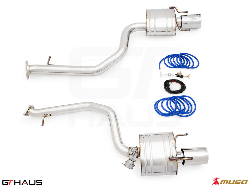 Premium exhaust system for 2021+ Lexus IS350 F-Sport RWD, featuring stainless steel construction and electronic valve control.