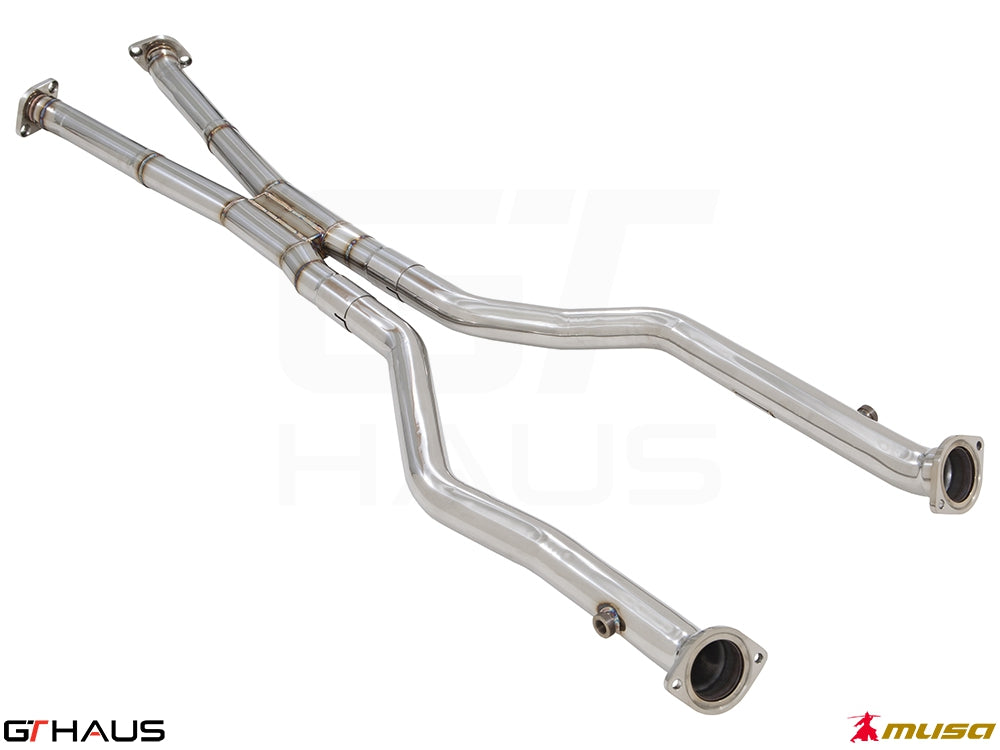Lexus IS500 2021+ Cat-Back LSR pipe featuring front and mid sections in polished stainless steel for enhanced performance.