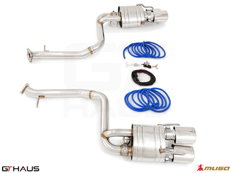 Premium performance exhaust system for Lexus IS500 V8 (2021+) featuring stainless steel construction and electronic valve control.
