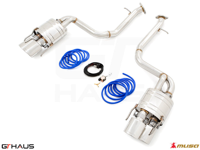 Premium performance exhaust system for Lexus IS500 V8 (2021+), featuring stainless steel construction and electronic valve control.