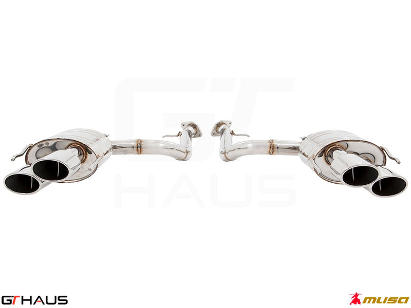 Premium exhaust system for Lexus IS500 V8 (2021+), featuring polished stainless steel and quad tips for enhanced performance.