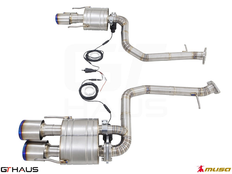 Premium performance exhaust system for Lexus IS500 V8, featuring stainless steel construction and electronic valve control.