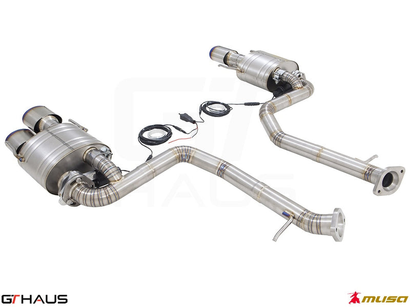 Premium performance exhaust system for Lexus IS500 (V8) 2021+, featuring stainless steel construction and electronic valve control.