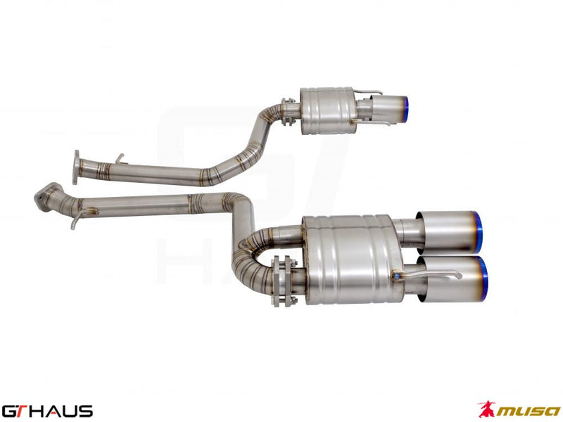 Premium performance exhaust system for Lexus IS500 V8 (2021+), featuring stainless steel construction and dual tips.