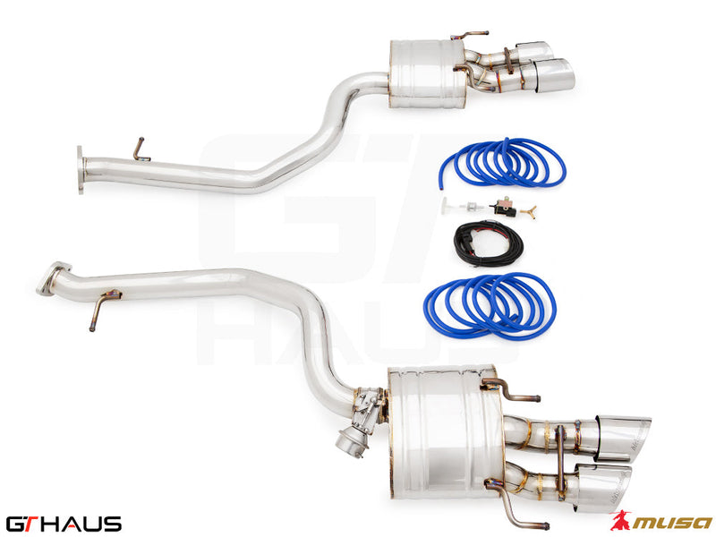 Premium performance exhaust system for 2021+ Lexus IS350 F-Sport AWD, featuring stainless steel construction and electronic valve control.