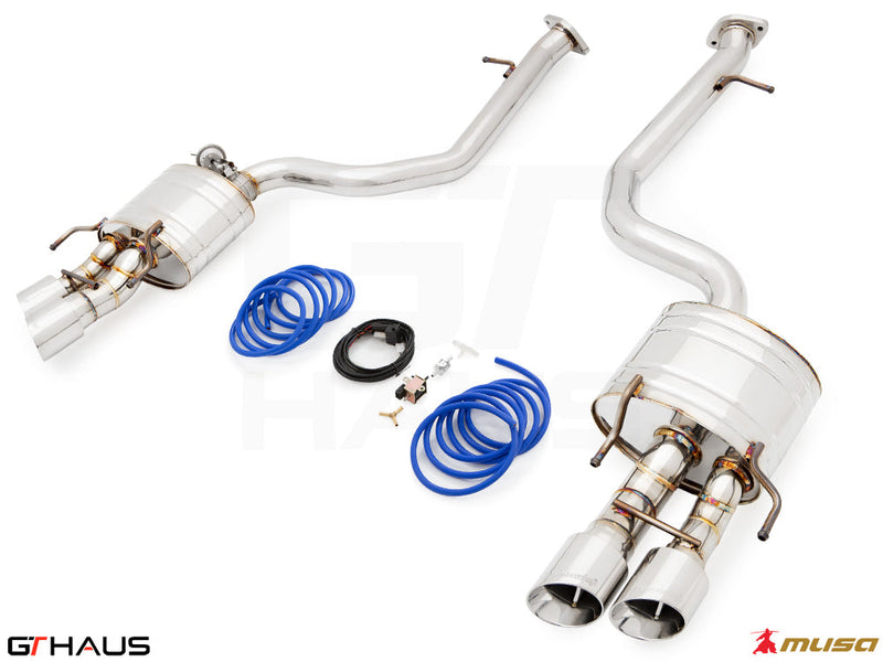 Premium exhaust system for 2021+ Lexus IS350 F-Sport AWD, featuring stainless steel construction and dual tips.