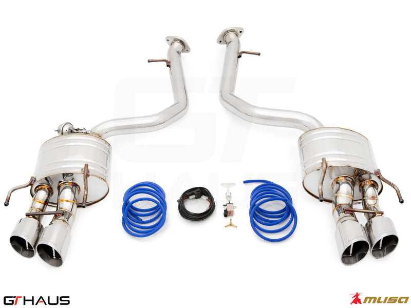 Premium exhaust system for 2021+ Lexus IS350 F-Sport AWD, featuring dual tips and electronic valve control.