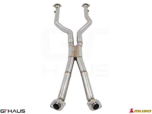Lexus LC series 2017+ Cat-Back LSR pipe featuring a polished stainless steel design for enhanced exhaust flow and performance.