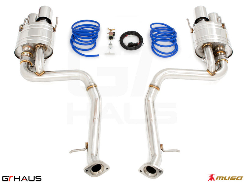 Premium performance exhaust system for Lexus RC F V8 (2014+) featuring stainless steel construction and electronic valve control.