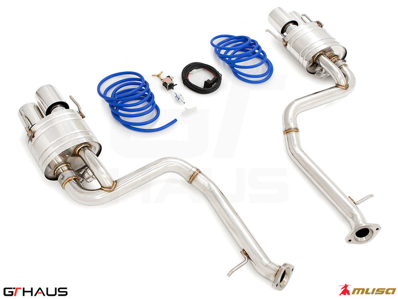 Premium performance exhaust system for Lexus RC F (V8) 2014+, featuring stainless steel construction and electronic valve control.