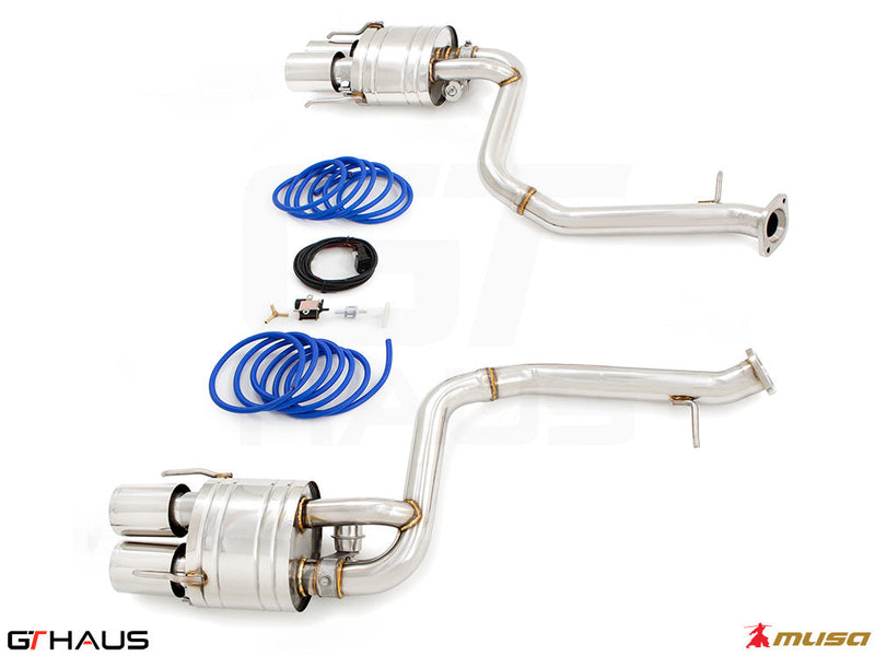 Premium exhaust system for Lexus RC-F V8 (2014+) featuring stainless steel construction and electronic valve control.