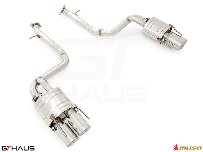 Premium performance exhaust system for Lexus RC-F V8 (2014+) featuring stainless steel construction and dual tips.