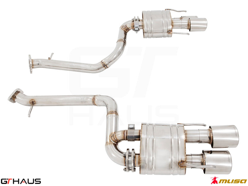 Premium performance exhaust system for Lexus RC F V8 (2014+) featuring stainless steel construction and electronic valve control.