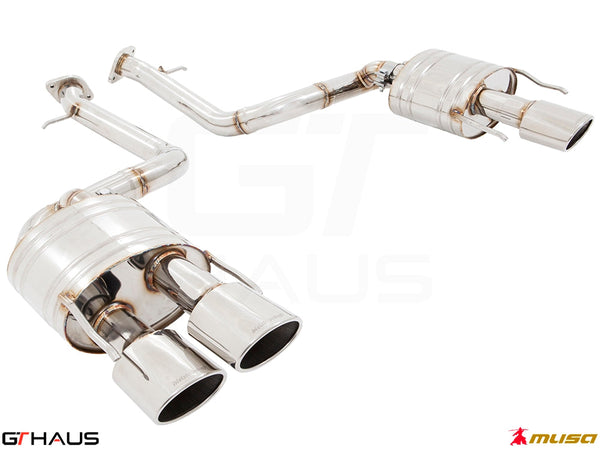 Premium stainless steel exhaust system for Lexus RC F V8 (2014+) featuring dual tips and enhanced performance.