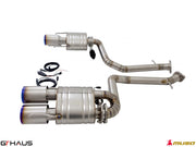 Premium stainless steel exhaust system for Lexus RC F V8 (2014+) with electronic valve control and dual tips.
