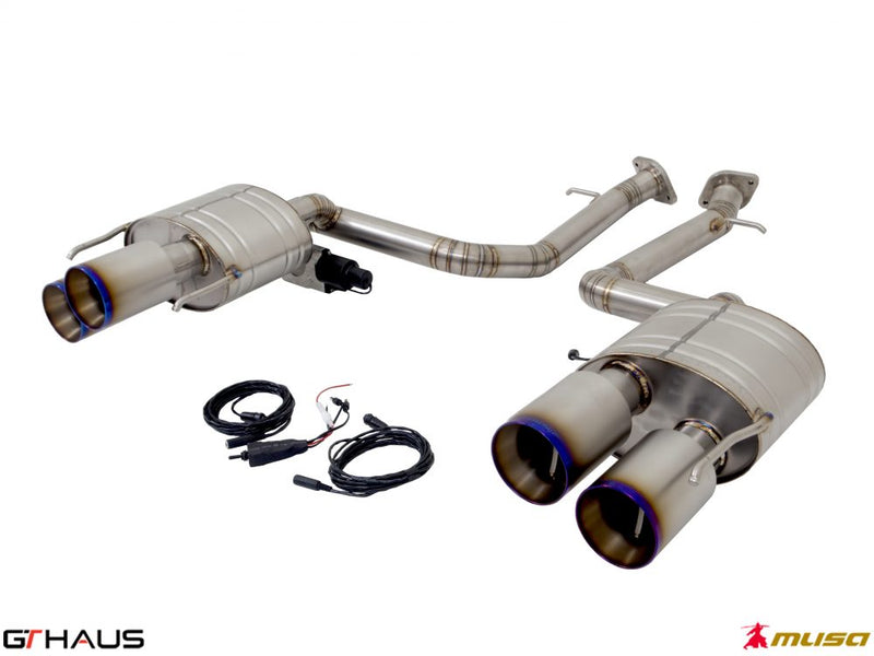 Premium performance exhaust system for Lexus RC F (V8) 2014+, featuring stainless steel construction and electronic valve control.