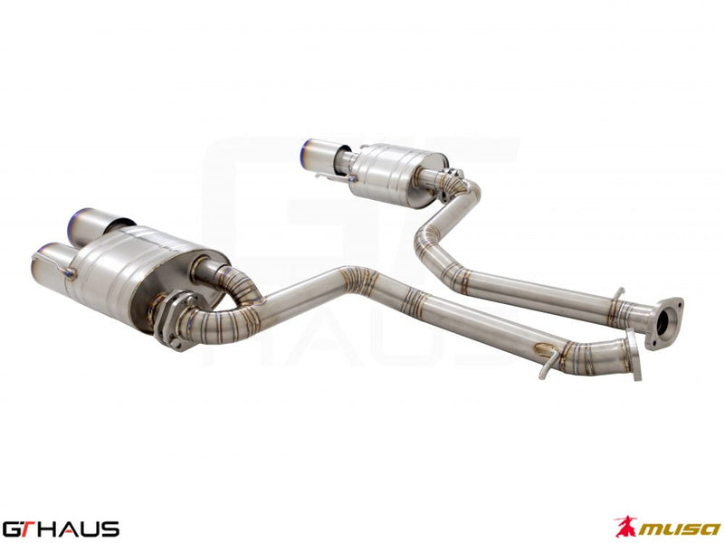Premium stainless steel exhaust system for Lexus RC-F V8 (2014+) enhancing performance and sound quality.
