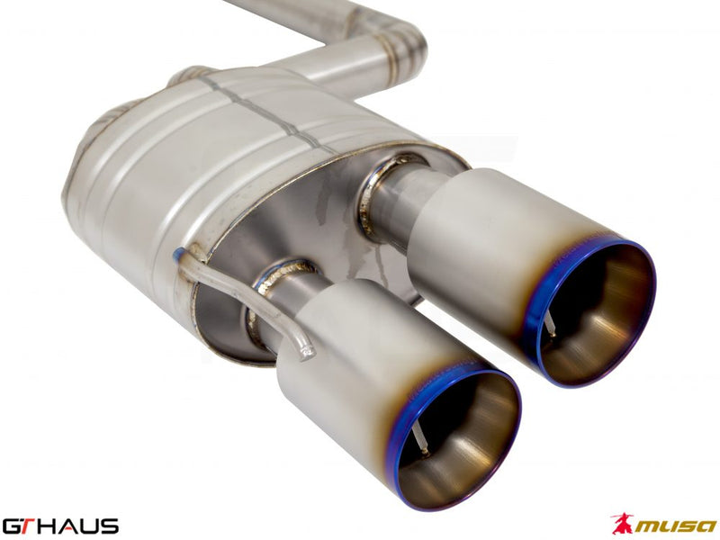 Premium exhaust system for Lexus RC F V8 (2014+) featuring dual tips and advanced valve control technology.