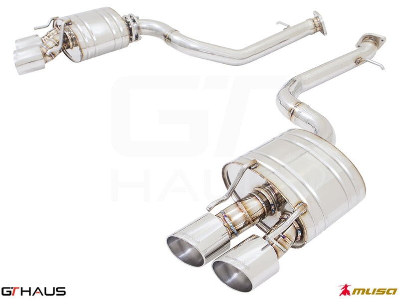 Premium performance exhaust system for Lexus RC 350/350 F-Sport AWD, featuring stainless steel construction and dual tips.
