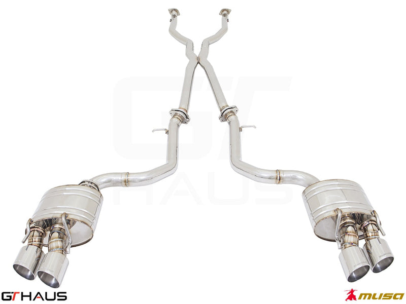 Premium performance exhaust system for Lexus RC 350/350 F-Sport AWD, featuring stainless steel construction and dual tips.