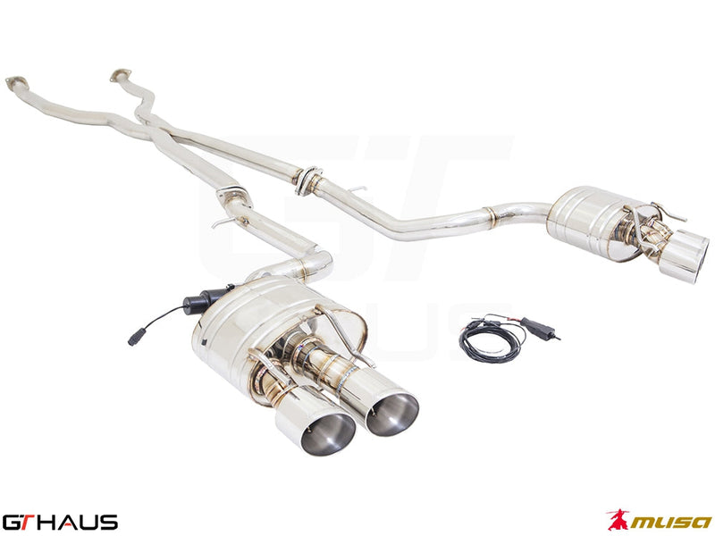 Premium performance exhaust system for Lexus RC 350/350 F-Sport (RWD) 2014+, featuring stainless steel construction and electronic valve control.