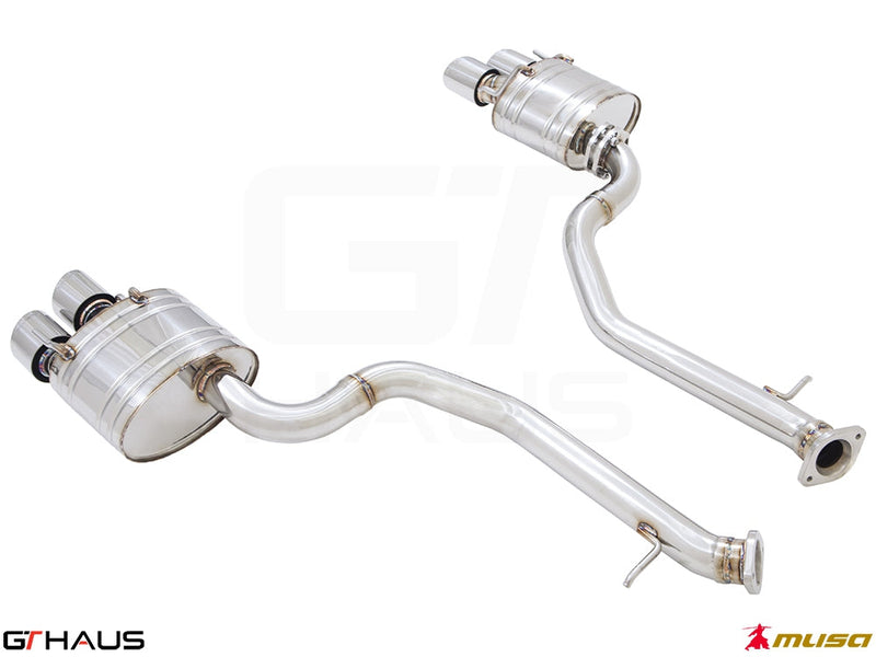 Premium performance exhaust system for Lexus RC 350/350 F-Sport (RWD) featuring stainless steel construction and dual tips.