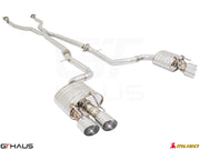 Premium performance exhaust system for Lexus RC 350/350 F-Sport (RWD) 2014+, featuring dual polished tips and stainless steel construction.