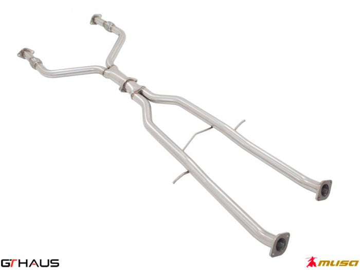 Nissan 370Z (Z34) Coupe 2009-2020 front Y pipe and cat-back mid pipe combo in polished stainless steel.