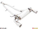 Premium exhaust system for Nissan 370Z Nismo Edition, featuring polished stainless steel construction and dual tips.