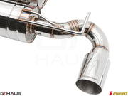 Premium Meisterschaft exhaust system for Nissan 370Z Nismo Edition, featuring polished stainless steel construction and precision design.