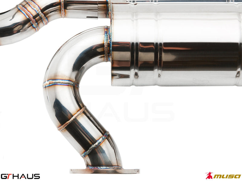 Premium stainless steel exhaust system for Nissan 370Z Nismo Edition, showcasing precision welding and design.