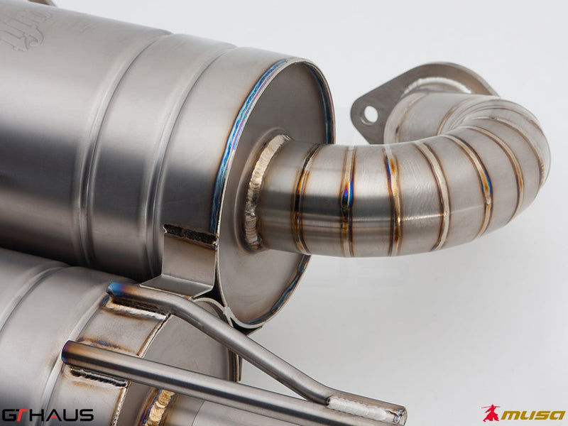Premium exhaust system for Nissan 370Z Nismo Edition, showcasing high-quality stainless steel craftsmanship and design.