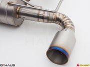 Premium exhaust system for Nissan 370Z Coupe/Cabrio featuring a polished stainless steel tip and precision welds.