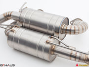 Premium exhaust system for Nissan RZ34 Z Coupe/Cabrio 3.7L V6 VVEL Nismo Edition, showcasing stainless steel craftsmanship.