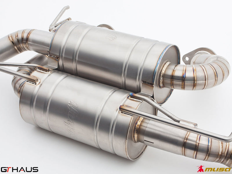 Premium exhaust system for Nissan RZ34 Z Coupe/Cabrio 3.7L V6 VVEL Nismo Edition, showcasing stainless steel craftsmanship.