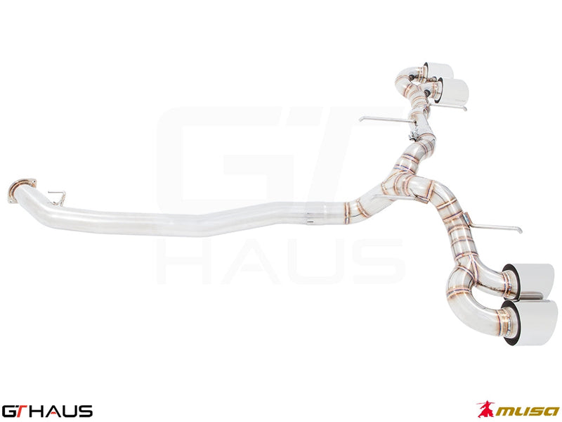 Premium performance exhaust system for Nissan R35 Skyline GT-R V6 Turbo Coupe, featuring stainless steel construction and dual tips.
