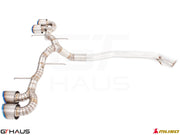 Premium performance exhaust system for Nissan R35 Skyline GT-R, featuring stainless steel construction and triple tips.